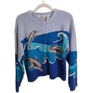 Design Options Philip & Jane Gordon Vintage Dolphin Cardigan Sweater Size M